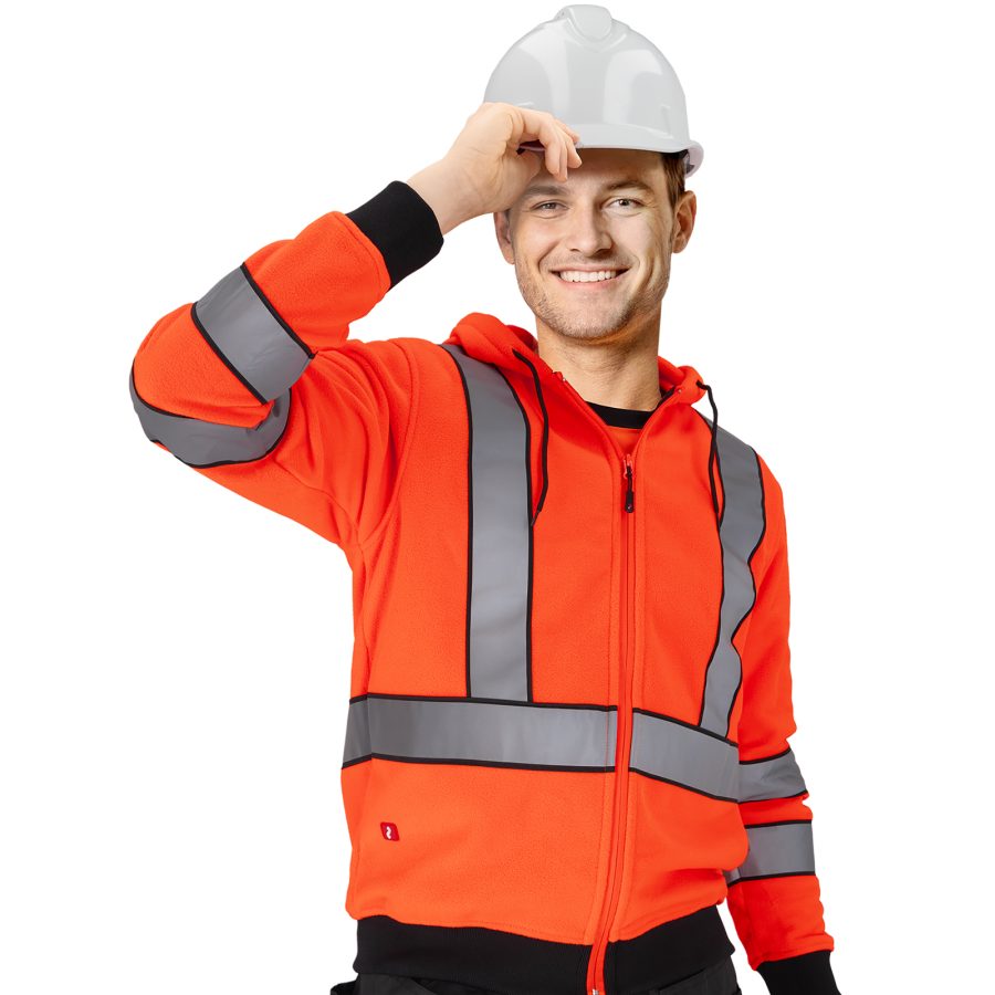 Flísová reflexná mikina s kapucňou na zips LUMINO ORANGE